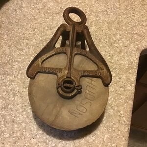 Antique/Vintage HUDSON Cast Iron Wood Barn Rope Pulley -  Farm Primitive !!!!